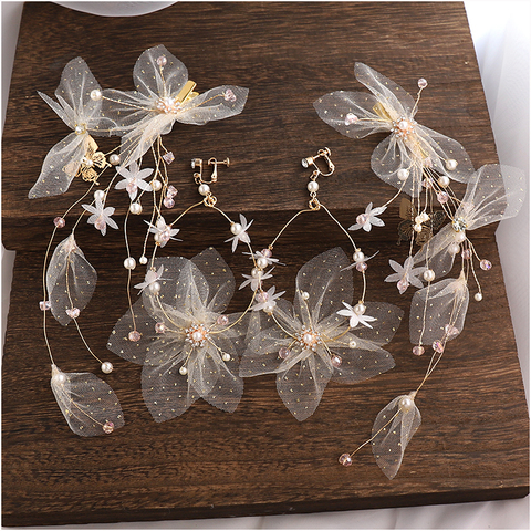 Fairy Sweet Silk Yarn barrettes earrings Bride Headdress Wedding hair Accessory ► Photo 1/5