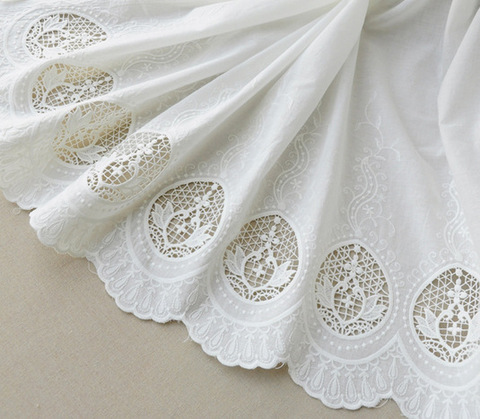 Free Shipping High Quality White Cotton Cloth Bilateral Embroidered Lace Fabric Width  130 Cm RS296 ► Photo 1/1