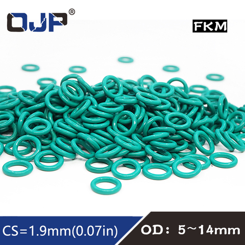 10PCS/lot Rubber Ring Green FKM O rings Seal 1.9mm Thickness OD 5/6/7/8/9/10/11/12/13/14mm ORing Seal Oil Gasket Fuel Washer ► Photo 1/6