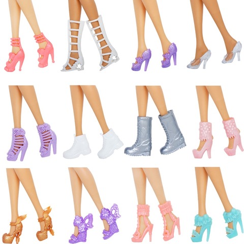 12 Pairs Doll Shoes Mix style High Heels Sandals Boots Colorful Assorted Shoes Accessories For Barbie Doll Baby Xmas DIY Toy ► Photo 1/6