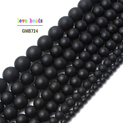 Natural Stone Black Matte Onyx Agates Round Beads Frost Dull Polish Agat Beads for Jewelry Making 15.5 inches 4 6 8 10 12mm ► Photo 1/4