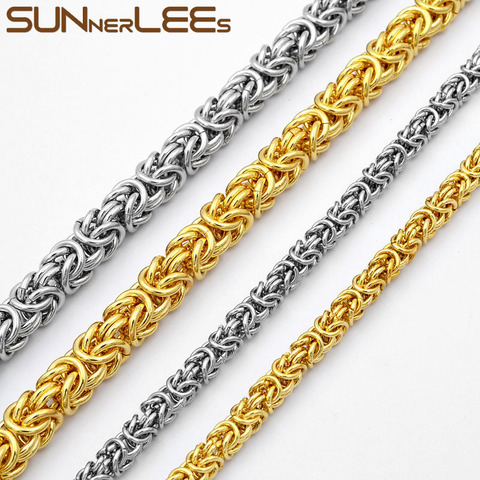 SUNNERLEES 316L Stainless Steel Necklace 4mm~8mm Byzantine Link Chain Silver Color Gold Plated Men Women Jewelry Gift SC11 ► Photo 1/6