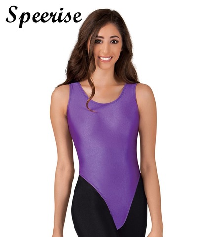 Womens Glossy Sleeveless High Cut Bodysuit One-piece Swimsuit Yoga Thong  Leotard