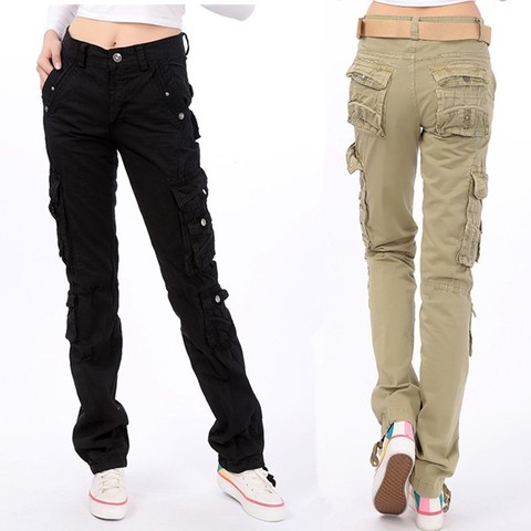 Female Outdoor Sports Pure Cotton Multi Pocket Overalls Women's Straight Cargo Pants Big Size Loose Military Baggy Trousers ► Photo 1/1