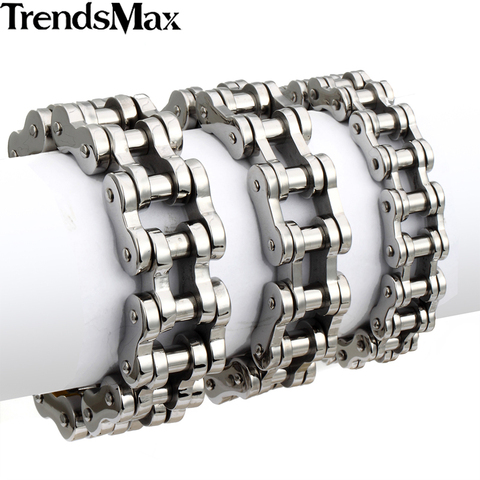 Trendsmax Bracelet For Men 316L Stainless Steel Black Biker Bicycle Link Bracelet Hiphop Men Jewelry 14/19/23mm HBM10 ► Photo 1/6