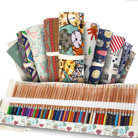 12/24/36/48/72 Holes Roll Canvas Pencil Case Wrap Blossom Roll up