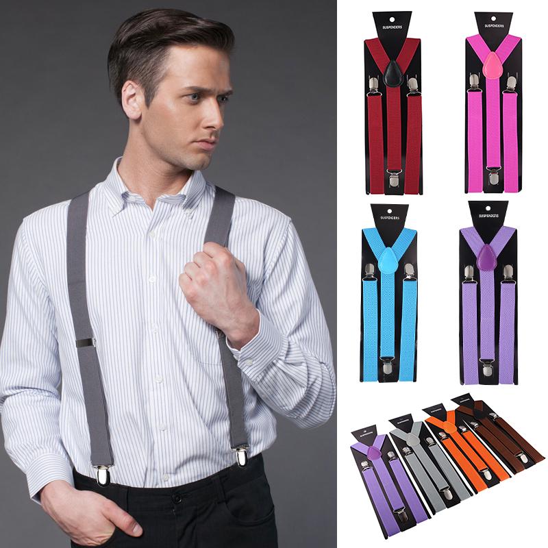 Mens Womens Elastic Clip-on Solid Color Y-Shape Adjustable Braces Suspenders 