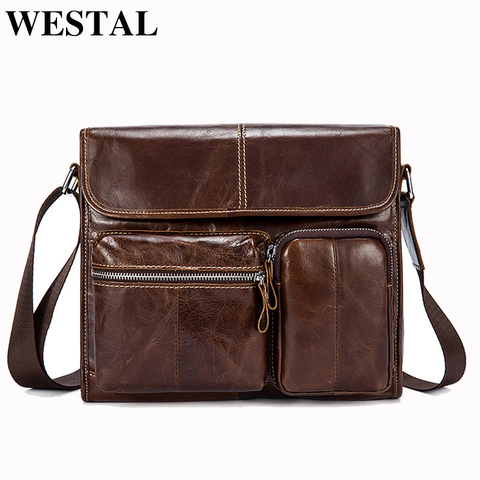 WESTAL Crossbody Bags for Men Genuine Leather Bags fashion Satchels Men's Shoulder Bag Leather Man Messenger Bag Handbags 380 ► Photo 1/6