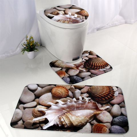 30 3pcs/set Ocean Pattern Bath Mat Bathroom Anti-slip Mat Set Flannel Absorbent Toilet Seat Cover Rug Bathroom Accessories ► Photo 1/6