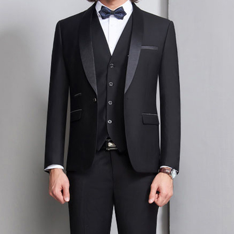 Black Groom Tuxedo for Wedding Prom Men Suits 3 Piece Smoking Formal Slim Fit Ceremony Male Clothes Set Vest Jacket Pants ► Photo 1/5