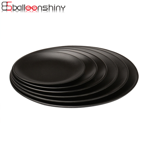 BalleenShiny Black Melamine Round Tray Dinner Plate Dishes Food Snacks Sushi Steak Dinner Plates Food Dessert Tea Tray Tableware ► Photo 1/6