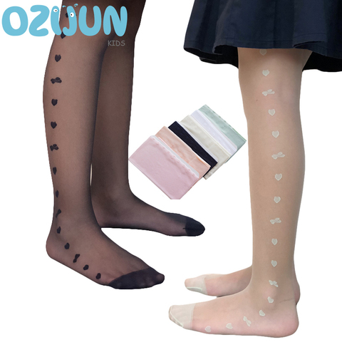 OzijunSummer Children Girls Stockings Sheer Silk Ballet Stockings Transparent Pantyhose Candy Color Love Heart Bow Tie Six Color ► Photo 1/6