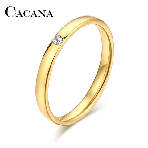 CACANA  Stainless Steel Rings For Women Men Simple One Zircon Engagement Fashion Jewelry Rings For Male Party Wedding ► Photo 1/6