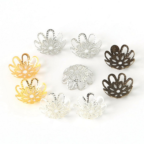 DIY Jewely Findings Hollow Flower Metal Filigree Loose Spacer Bead Caps Silver Gold Bronze 200pcs /lot 3x14mm ► Photo 1/5