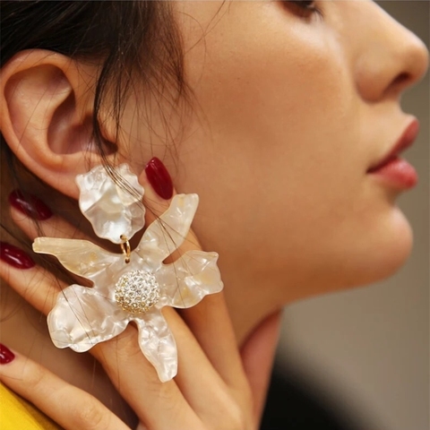 Big Rhinestones Flower Drop Earrings For Women Statement Crystal