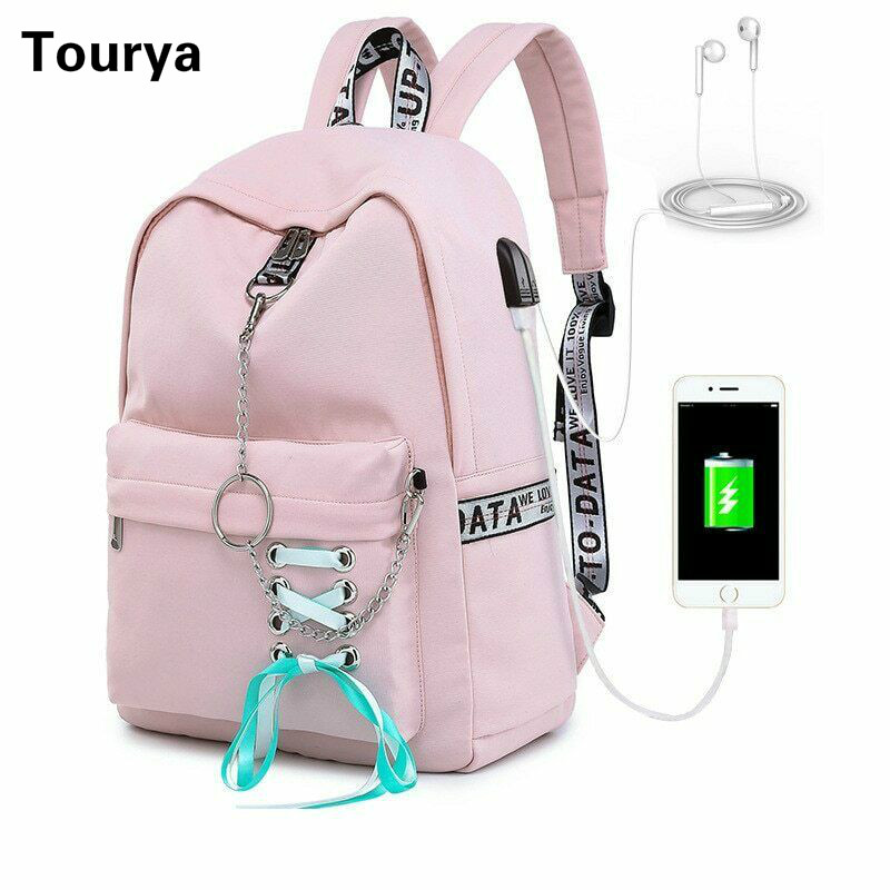 Fashion Waterproof Women Backpack USB Bookbag Laptop Travel School Bag for Girls 