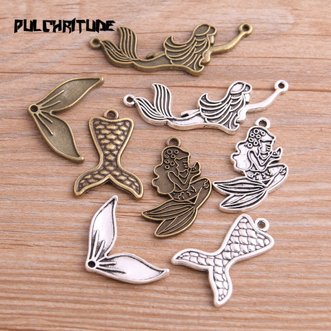 10PCS Mix Size 4 Style New Product Two Color Mermaid Charms Animal Pendant Jewelry Metal Alloy Jewelry Marking ► Photo 1/6