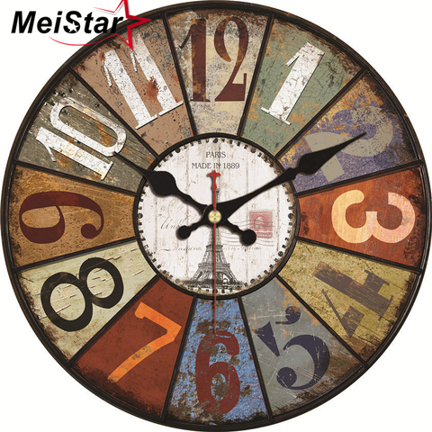MEISTAR Vintage Large Abstract Design Clock Silent Cafe Kitchen Wall Clocks Watches Home Decor Art Shabby Chic Wall Clocks klok ► Photo 1/6