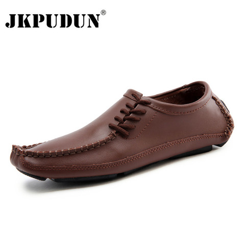 JKPUDUN Italian Men Shoes Casual Luxury Brand Summer Mens Loafers Soft Leather Moccasins Breathable Slip on Boat Shoes Plus Size ► Photo 1/6