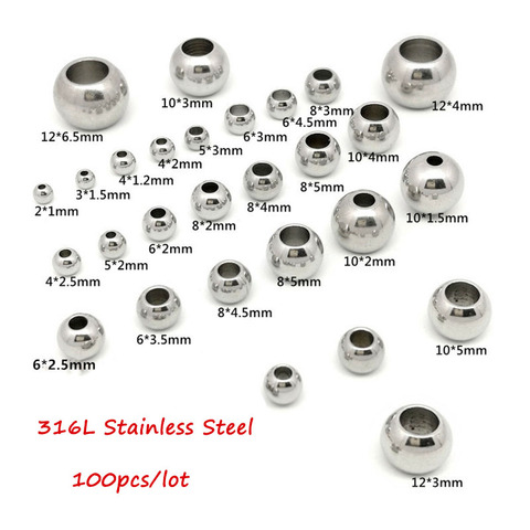 100pcs 316L Stainless Steel Bead European Ball Big Hole Spacer for Diy Jewelry Making Beading Bracelet Necklace Finding Supplier ► Photo 1/6