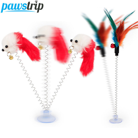 1pc Colorful Feather Cat Toys Mouse Interactive Bottom Sucker Spring Cat Scratcher Pet Toys For Cats ► Photo 1/6