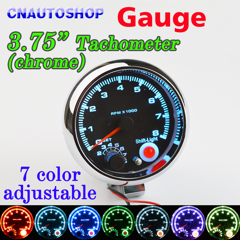 3 3/4" Chorme Tachometer Gauge 0-8000 RPM Tacho Meter with Shift Light Blue LED