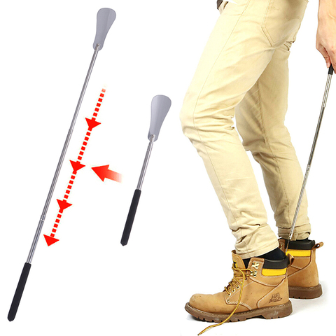 64cm Stretchable Shoe Horns Silicone Handle Stick Stainless Steel Shoe Horn Adjustable Length Shoehorn For Women Men Shoes ► Photo 1/1