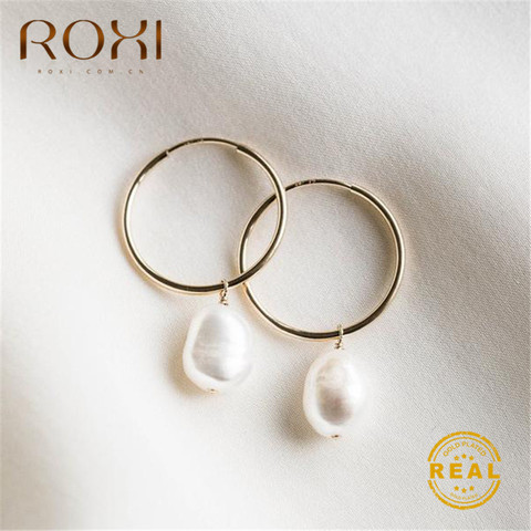 ROXI 2022 Fashion Hoop Earrings for Women Geometric Circle Loop Earring Real Natural Freshwater Pearl Earrings Wedding Jewelry ► Photo 1/6