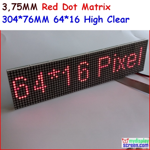 P3.75 dot matrix led module,3.75mm high clear,top1 for text display,304* 76mm,64 * 16 pixel, red monochrom dot matrix panel ► Photo 1/6