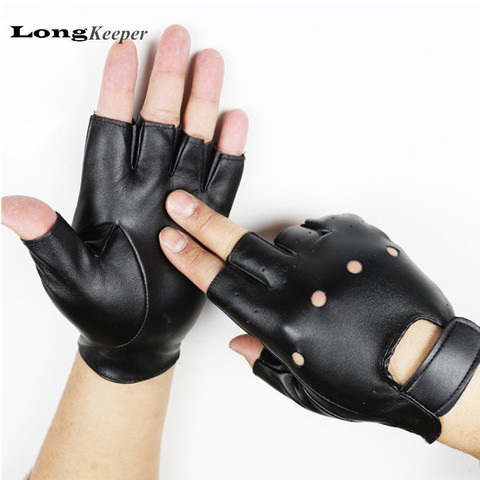 LongKeeper Men's Dance Gloves Fingerless Leather Gloves for Party Show Luvas for Men Black Gold Silver Guantes Ciclismo G131 ► Photo 1/1