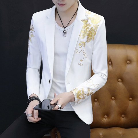 2022 casual stamping printing suit male personality Slim trend spring and autumn handsome youth ► Photo 1/3