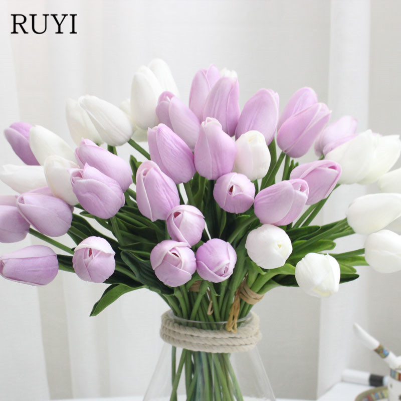 10PCS Tulip Flower Latex Real Touch Bridal Wedding Party Bouquet Home Decor HOT 