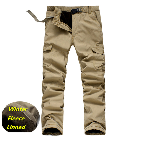 New 2022 Men Cargo Pants Winter Thick Warm Pants Full Length Multi Pocket Casual Military Baggy Tactical Trousers Plus size 3XL ► Photo 1/6