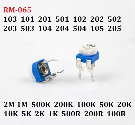 20PC 10K RM-065-103 101 201 501 102 202 502 203 503 104 204 504 105 Variable Resistor 1/2/5/50/k 200R/M adjustable potentiometer ► Photo 1/2