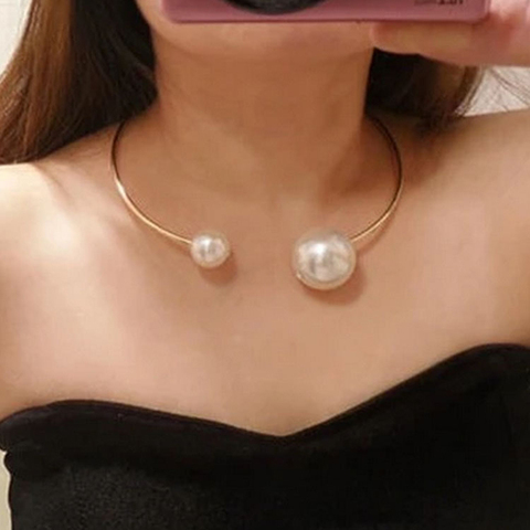 Double Simulated-Pearl Open Choker Necklace For Ladies Elegant Cuff  Collar Necklace Statement Torques Party Fashion Jewelry ► Photo 1/1