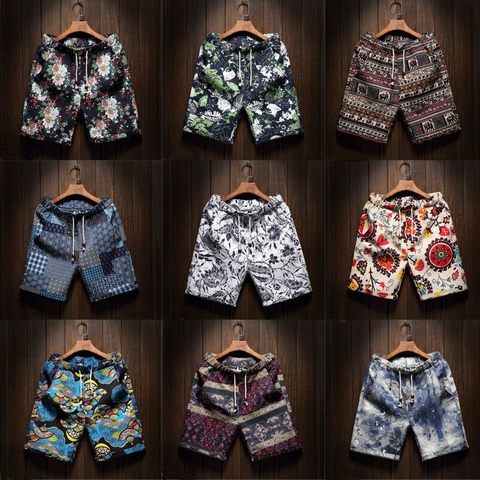 9 Color Men's Casual Beach Floral Shorts 2022 New Summer Fashion Straight Cotton Linen Bermuda Hawaiian Short Pants Male Brand ► Photo 1/6