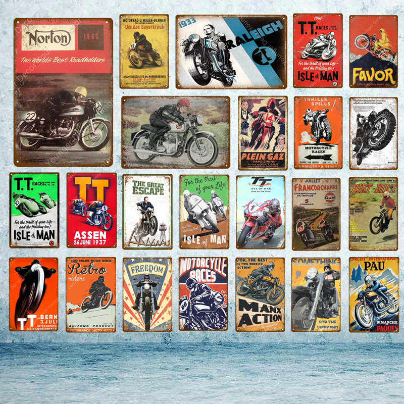 Plaque Car Theme Vintage Metal Tin Signs Motorcycle Wall Poster Decals Plate ... 