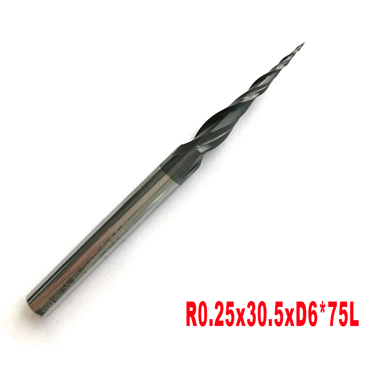 Ball Nose End Milling Cutter Cutting Tool 2 Flutes R0.5*D6*30.5*75L HRC55 Taper 