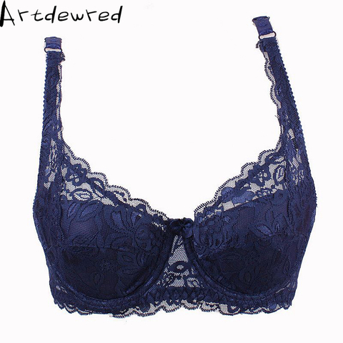 Free Shipping Fashion New Sexy Ladies Sexy Underwear Full Coverage Minimizer Non Padded Lace Sheer Bra 9 Color 34-40 AB Cup ► Photo 1/2