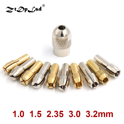 ZtDpLsd 6Pcs Mini Brass Drill Chucks 1.0-3.2mm For Electronic Dremel Collet Clamp Set 4.2/4.8mm Shank Power Chuck Rotary Tool ► Photo 1/6