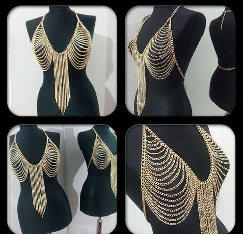 Free Shipping Fashion B669 Women Gold Colour Necklack Body Chains