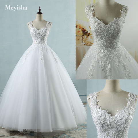 ZJ9076 Ball Gowns Spaghetti Straps White Ivory Tulle Wedding Dresses 2022 Pearls Bridal Dress Marriage Customer Made Size ► Photo 1/6