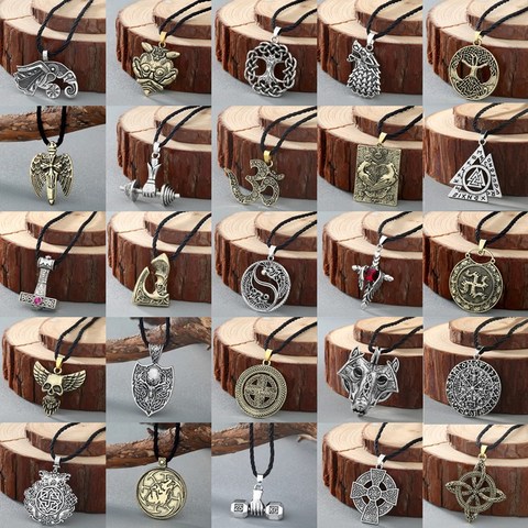 2022 Nordic Viking Men Necklace Women Slavic Symbol Amulets Kolovrat Antique fashion Cross Hammer Pendant Male Necklace Jewelry ► Photo 1/6