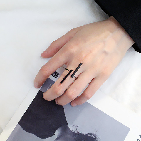 Fashion Simple Style Long strip Geometric Open Ring For Women Girl Black Silver Color Adjust Finger jewelry Birthday Gifts ► Photo 1/5