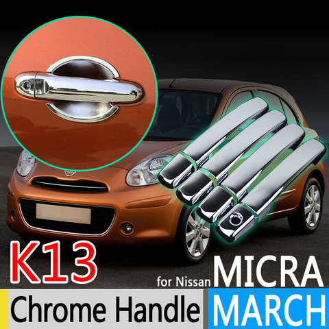 For Nissan March K13 Micra Renault Pulse Chrome Door Handle Cover 2010 2011 2012 2013 2014 2015 Accessories Stickers Car Styling ► Photo 1/6