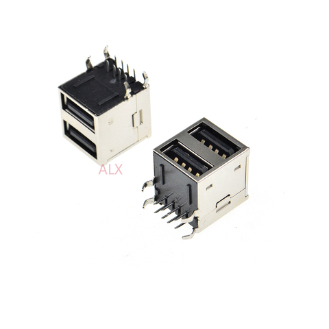 5PCS DOUBLE USB 2.0 TYPE A female jack socket connector USB-A 8 PIN 90 Degrees right angle for PCB ► Photo 1/2