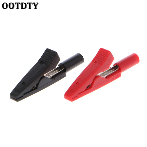 OOTDTY 2 Pcs Insulated Alligator Clip 2mm Banana Female Adapter Meter Test Probe Black Red ► Photo 1/6