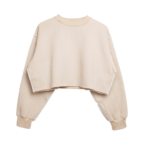 2022 New S-XL 9 Colors Solid Khaki Women Autumn Winter Casual Pullover Long Sleeve Loose Cropped Sweatshirt Female Crop Tops ► Photo 1/6
