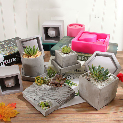 DIY Succulents Flower Pot Silicone Mold Concrete Table Goods Tray Mold