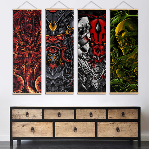 Japanese Black Death Industrial Scroll Poster Wall Art Pictures Living Room Farmhouse Decor warrior Scroll painting poster print ► Photo 1/6